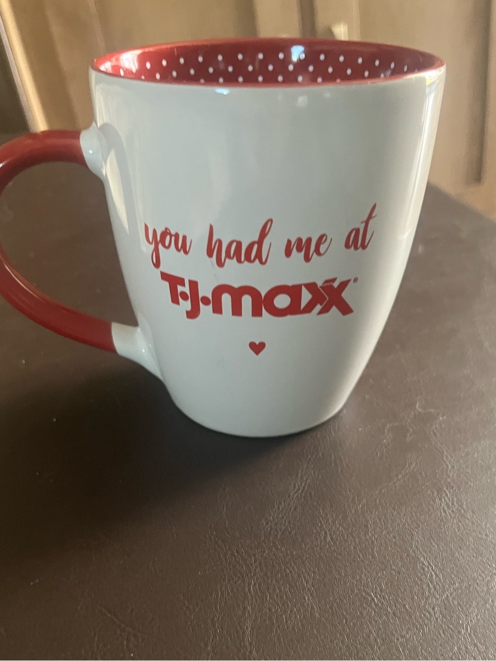 T.J. Maxx White Ceramic Mug with Red Handle Accent